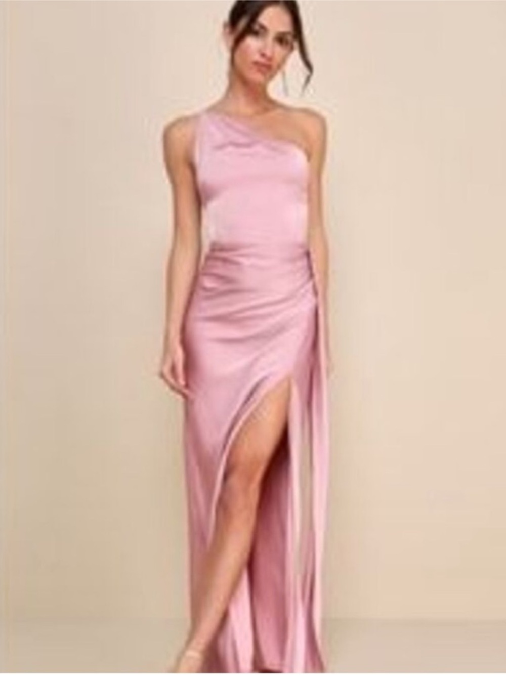New Lulus Signature Elegance 
One-Shoulder Pink Satin  Evening Dress Sz Large - Picture 8 of 8